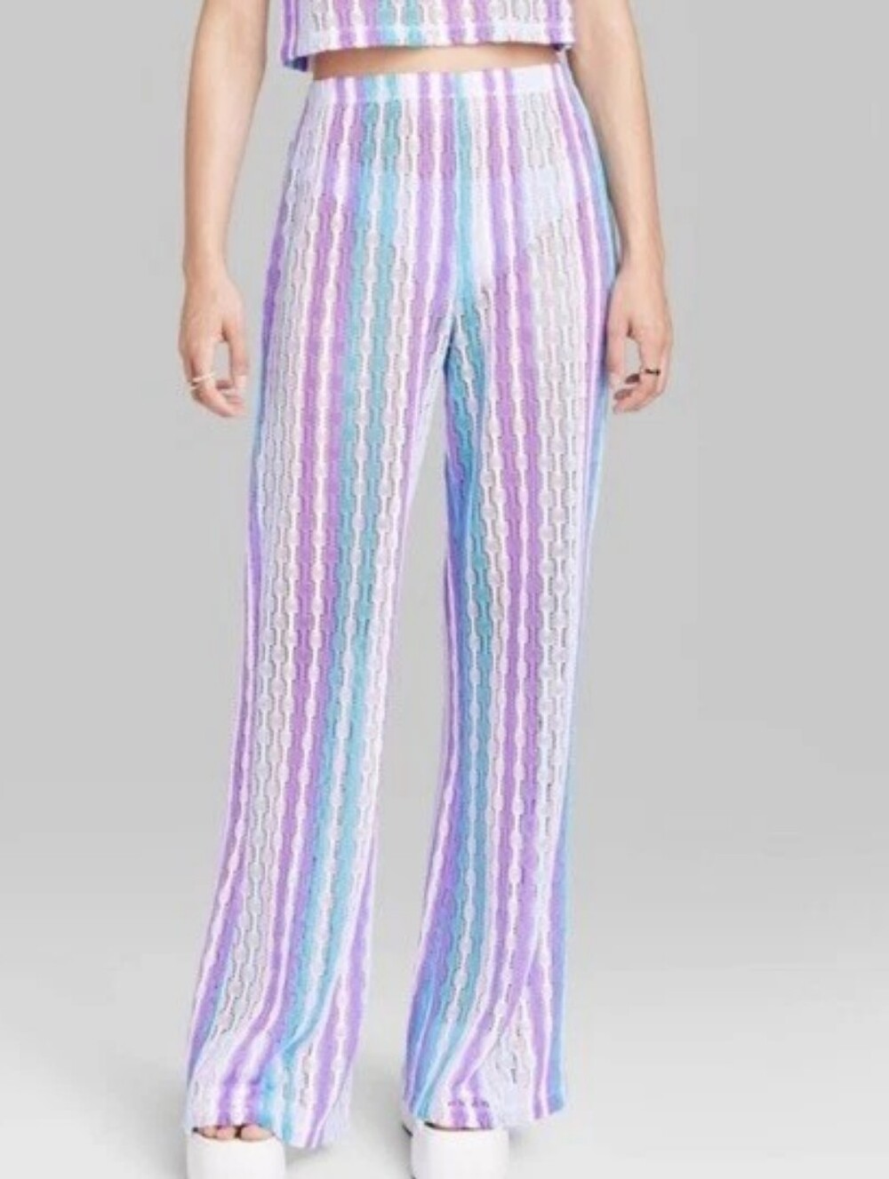 Women's Wild Fable Crochet Knit Swim Cover Up Pants Purple Stripe